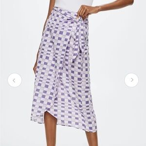 Mango Lavender Checkered Asymmetrical Skirt
